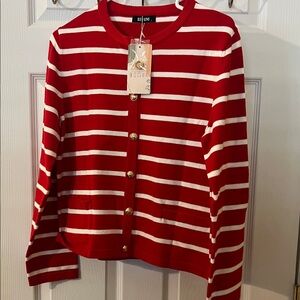 Red and‎ White Striped Women Sweater